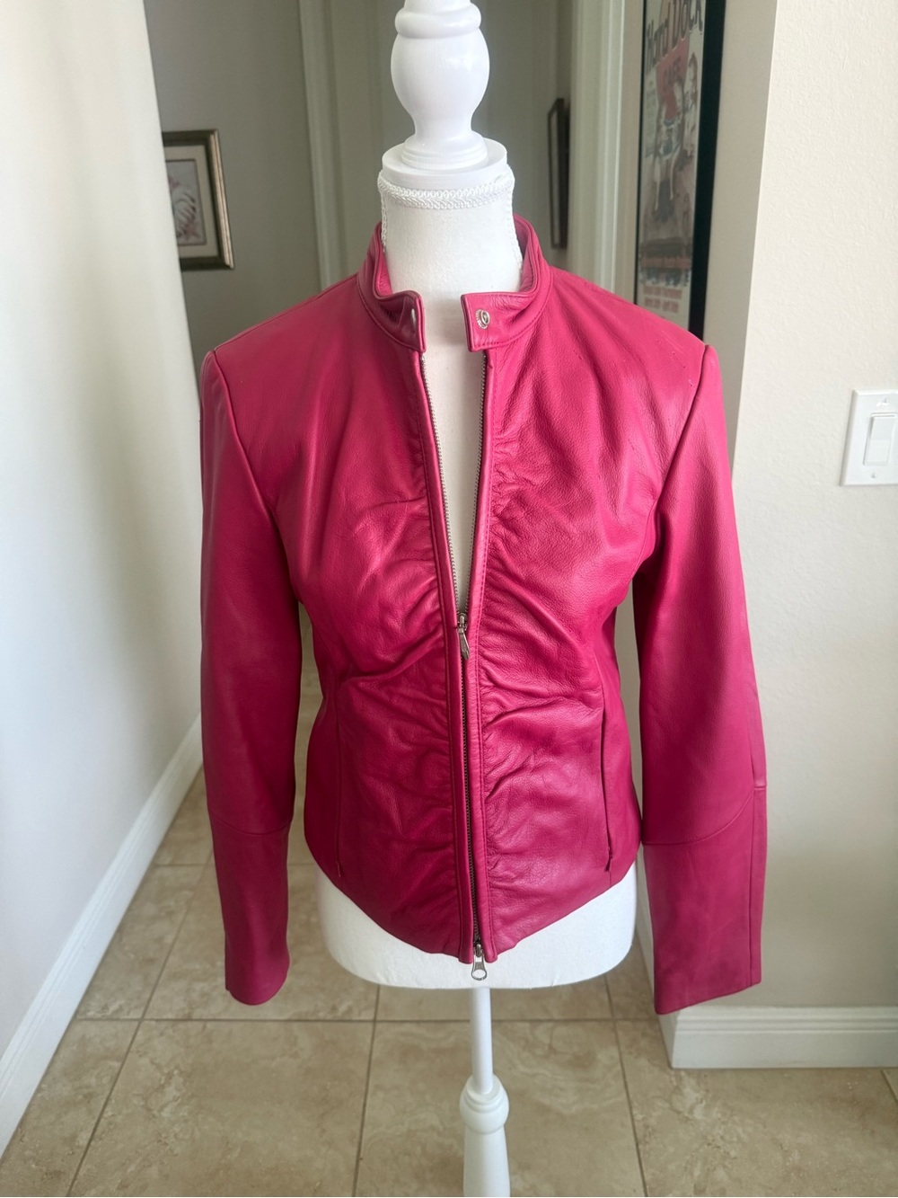 Stylish Women's Pink Leather Jacket